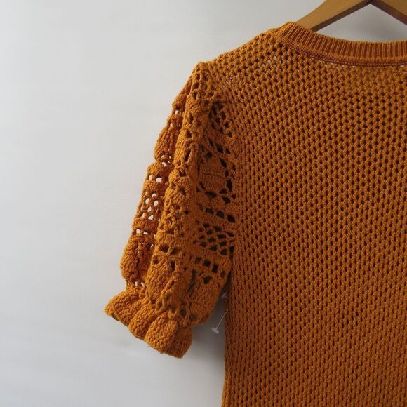 Bennettex Womens Small Boho Crochet Knit Puff Sleeve Cottagecore Farmhouse Dress - Picture 9 of 11